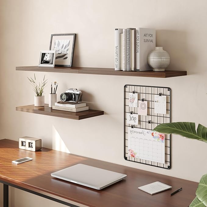 Wall Shelf Set of 1, Walnut Floating Shelves 24 in W x 10 in D x 1 in H, Wooden Floating Wall Shelf with Invisible Brackets for Living Room/Bedroom/Bathroom/Kitchen Storage and Decor
