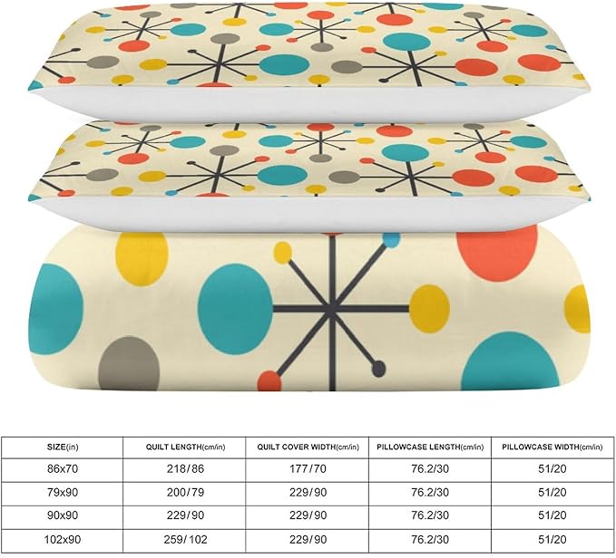 Mid Century Duvet Cover Sets Aesthetic Abstract Geometric Mid Century Retro Printed Lightweight Soft Quilt Cover Minimalist Soft Microfiber 3 Piece (1 Duvet Cover 68x86in + 2 Pillow Sham 20x30in)