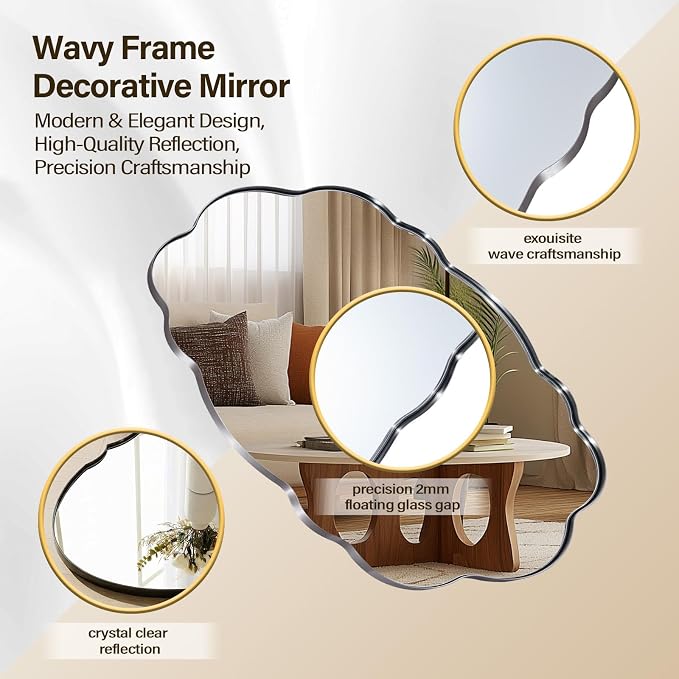 ANDY STAR Brushed Nickel Wavy Oval Bathroom Mirror, 30x40 Inch Silver Scalloped Mirror for Bathroom, Unique Irregular Wall Mirror with Sophisticated Curved Design