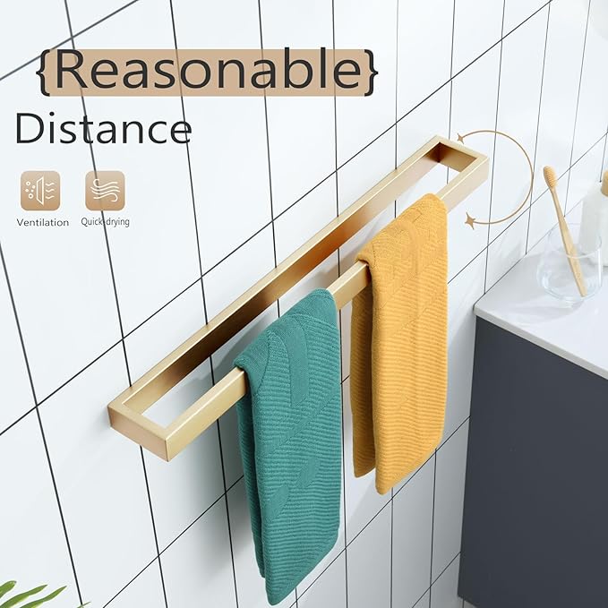 KOKOSIRI Towel Bar Brushed Gold Bath Towel Holder 20 Inch Kitchen Towel Hanger Rack Stainless Steel Bathroom Hardware Wall Mounted, 1 Pack B4008BG-L20