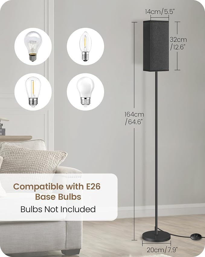 Floor Lamp, Pole Lamp with Foot Switch, Modern Standing Lamp Shade, Minimalist Freestanding Lamp (Bulb Not Included), for Living Room, Bedroom Office ETL Listed, Black B07LD05