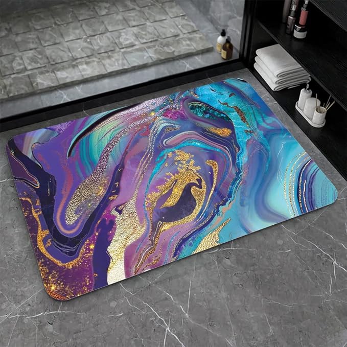 Diatomaceous Earth Bath Mat,Purple Gold Marble Non-Slip Volume Super Absorbent Fast Drying for Bathroom Kitchen Door mat,Eco-Friendly Easy to Clean 17×27.5Inch (43 * 70cm)