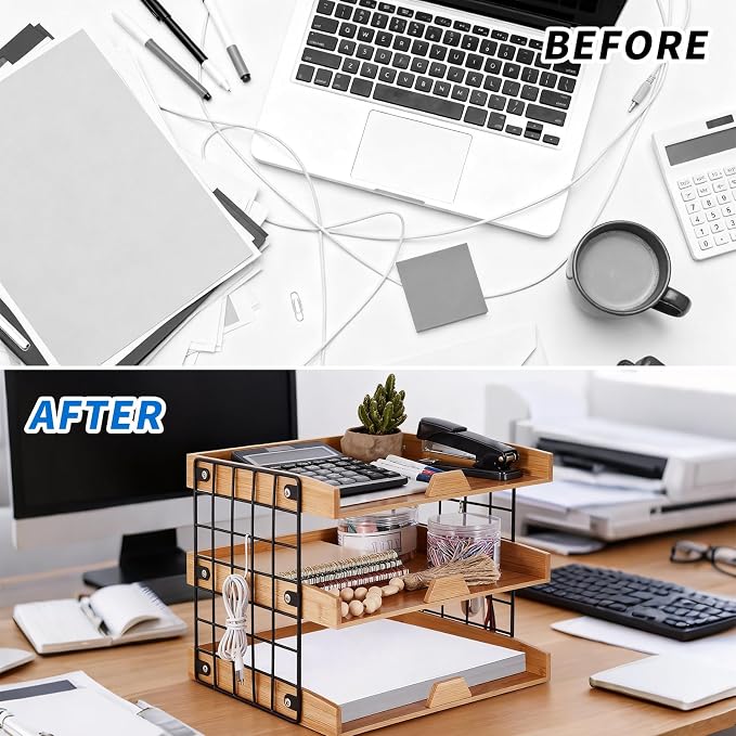 3-Tier Wood Paper Tray, Inbox Tray for Desk, Letter File Trays Desk Organize Office Supplies Accessories, Workspace Desktop Storage for Home, Office, School