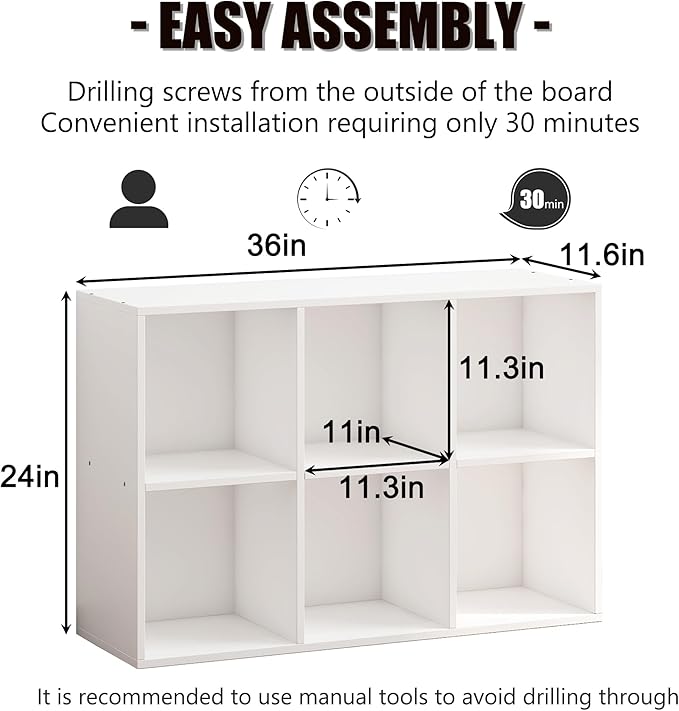 Wooden 6 Cube Storage Organizer with Closed Back Panel,White Cube Shelf Cubby Storage Organizer with Compartments for Living,Bookshelf, Easy to Install (White, 6 Cube-11in)