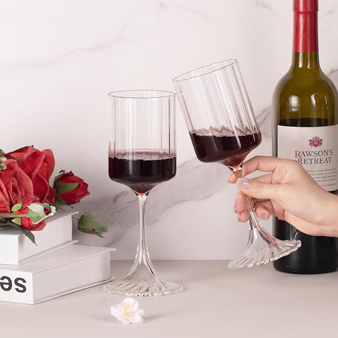 KAMMAK Wine Glasses Set of 2, 13.53 oz Hand Blown Crystal Bordeaux Wine Glasses, Thin Rim & Long Stem, Perfect for Red & White, Daily Use, Wedding or Birthday Gift with Gift Box, Fully Clear Wide Rib