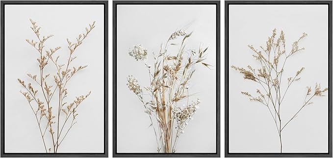 MUDECOR Framed Canvas Print Wall Art Wildflower Floral Botanical Prints Minimalist Wall Art Modern Farmhouse for Bedroom - 16"x24"x3 Black