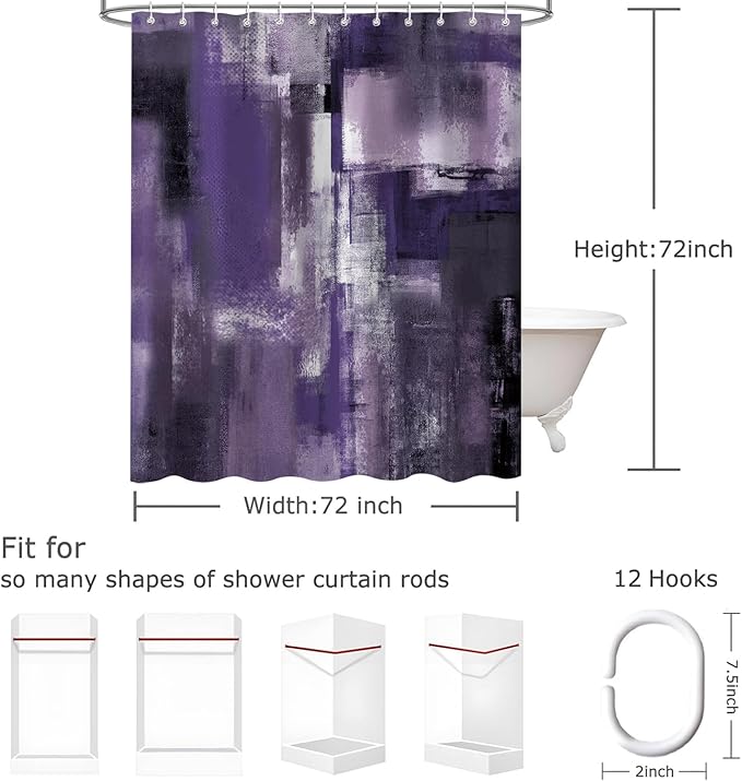 Purple Grey Abstract Shower Curtain 72x72 Inch, Modern Art Painting Bath Curtain Waterproof Shower Curtains for Bathroom Decor with 12 Hooks