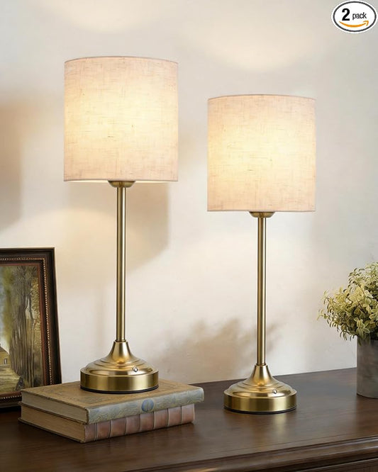 Rechargeable Table Lamp, 2-Pack, 8000mAh, Dimmable, Ambient Light, 2700K, Touch Control, Portable, LED, Wireless, Cordless, Battery Operated, Desk Lamp, Kitchen Lamp, Fabric Shade, for Dining Room