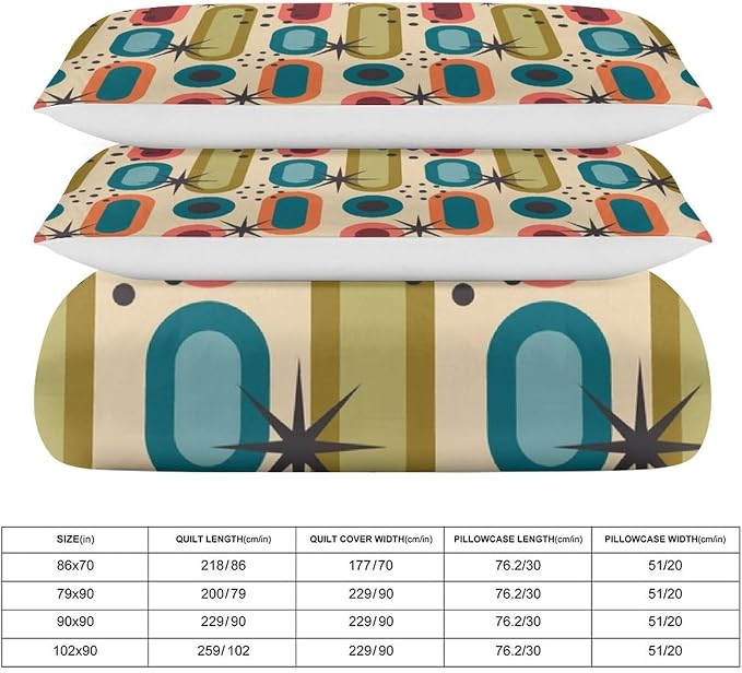 Colorful Aesthetic Comforter Cover Geometry Bed Set, Retro Atomic Duvet Cover，Modern Mid Century Bedding Sets，Aesthetic Abstract Art Bedding 3 Piece (1 Duvet Cover 90"x90" + 2 Pillow Sham 20"x30")