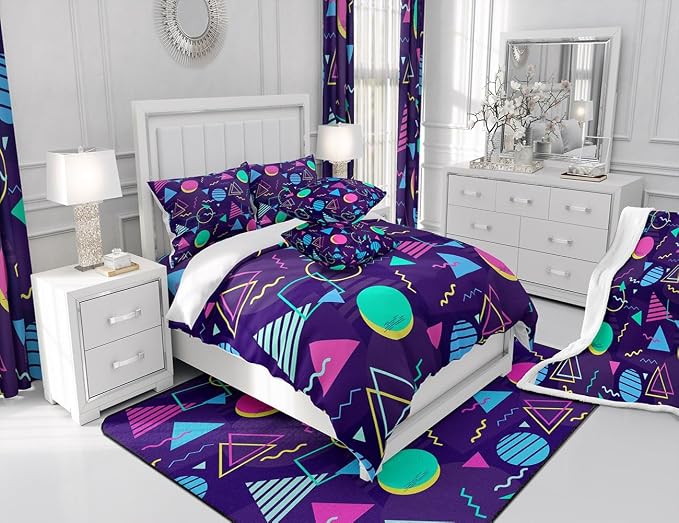 Memphis Duvet Cover Set Twin Size, Retro 80s or 90s Fashion Style Bedding Set for Kids Boys Girls, Geometric Triangle Circle Comforter Cover Soft Polyester Quilt Cover with 1 Pillowcase,No Comforter