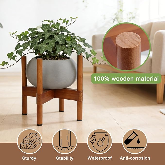 Vigordream Plant Stand Indoor, Wood Plant Holder, Mid Century Modern Decor Tall Planter Stands, 2 Height Displays Corner Single Flower Stand for Balcony, Living Room,Garden Patio Fit 5-12 Inch Pots