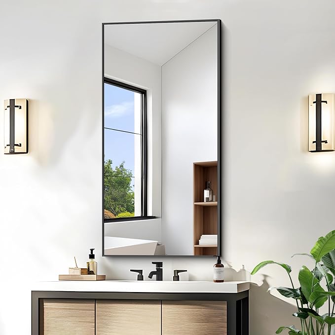 KOCUUY Black Bathroom Mirror, 20x40 Inch Rectangle Mirror for Over Sink, Modern Decorative Wall Mirror for Bedroom Living Room Bathroom, Hang Horizontal/Vertical
