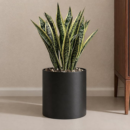 Black Metal Plant Pot with Drainage Hole,7 Inch Mid Century Modern Small Pot Indoor Outdoor Planters for Succulents, Flowers & Home Decor Gift Window Living Room Bedroom