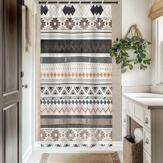 Retro Boho Geometric Shower Curtain for Bathroom Brown Aztec Pattern Bathtub Curtains Vintage Abstract Aesthetic Bathroom Decor Set Washable Waterproof Polyester Fabric with Hooks 36x72 Inch