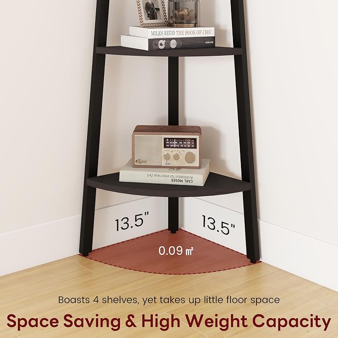 Corner Shelf, 4 Tier Ladder Corner Bookshelf, Display and Bookshelf Stand Unit, Anti Tip Feature, Space Saving, Ideal for Plants, Books, Living Room, Bedroom, Natural Oak
