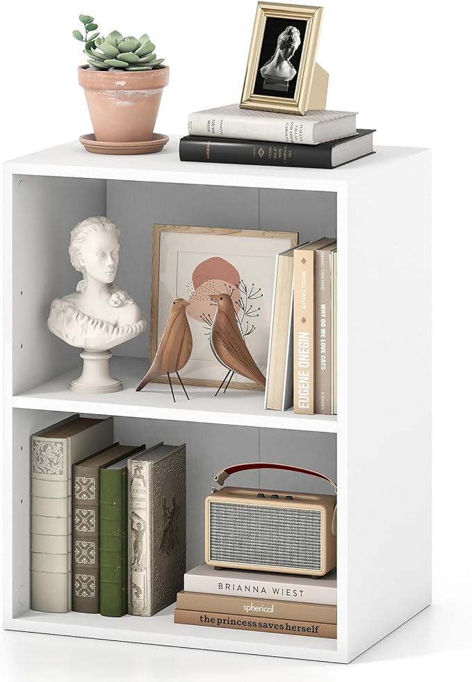 Giantex 2-Cube Bookshelf and Bookcase, 2-Layer Storage Shelf w/Large-Capacity Open Storage Space for Living Room Bedroom Study Office, Multi-Functional Furniture Display Cabinet, White