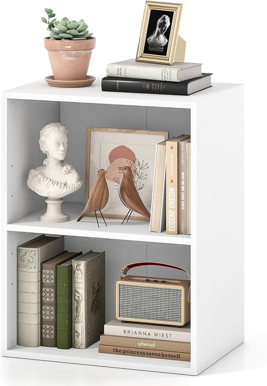 Giantex 2-Cube Bookshelf and Bookcase, 2-Layer Storage Shelf w/Large-Capacity Open Storage Space for Living Room Bedroom Study Office, Multi-Functional Furniture Display Cabinet, White