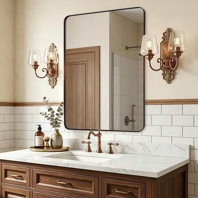 ANDY STAR Bathroom Mirrors for Wall, 30"x40" Bronze Bathroom Mirror, Rounded Rectangle Mirror, Framed in Premium Stainless Steel with Brushed Finish