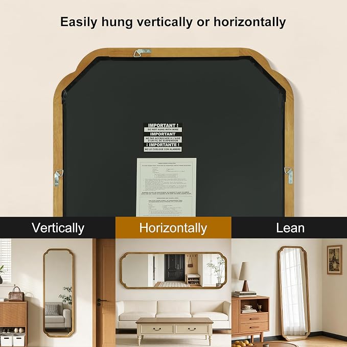 HOMECOOKIN Full Length Mirror Wall Mounted, Rustic Wooden Frame Floor Mirror, Rounded Corner Large Full Body Mirror for Bedroom,Dressing Room， Leaning or Hanging Against Wall (Natural, 71" L x 24" W)