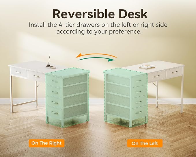 ODK Computer Desk with 6 Drawers, 40 Inch Small Desk with Storage, Reversible Desk for Home Office, Work Study Table for Bedroom, White