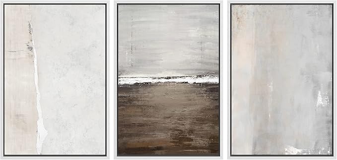 SIGNWIN Framed Canvas Print Wall Art Set Gray Grunge Watercolor Landscapes Shapes Abstract Illustrations Modern Art Decorative Nordic Chic Calm/Zen for Living Room, Bedroom, Office - 16"x24"x3 White