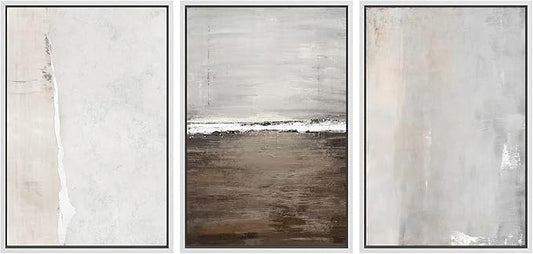 SIGNWIN Framed Canvas Print Wall Art Set Gray Grunge Watercolor Landscapes Shapes Abstract Illustrations Modern Art Decorative Nordic Chic Calm/Zen for Living Room, Bedroom, Office - 16"x24"x3 White