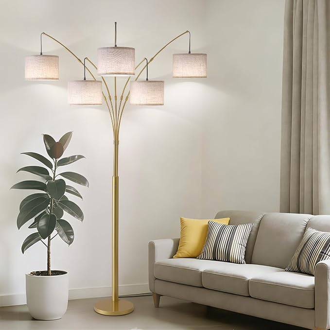 Gold Floor Lamps for Living Room, 4000LM Super Bright Arc Floor Lamp with Remote Control, Large Tall Floor Lamps with Stepless Dimmable, 80" Mid Century Tree Floor Lamp for Bedroom, Office
