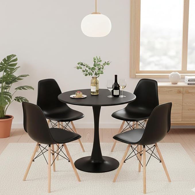 ERGOMASTER 5-Piece Round Dining Table Set for 4, Kitchen Table and Chairs, 32'' Tulip Table & Modern DSW Chair for Home, Small Spaces, Apartments, Black