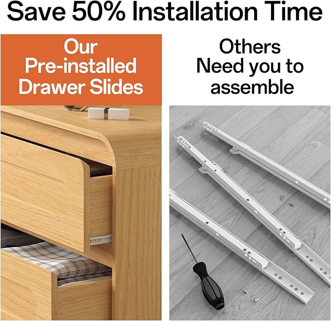 3 Drawer Dresser with Pre-Installed Slides, 32" Wide Modern Wood Chest of Drawers, Compact Storage Dresser for Bedroom Hallway Closet, Natural Oak