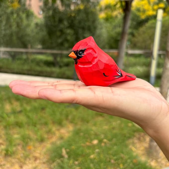 H&Zebrabro Hand Carved Bird Figurines, Hand-Painted Sculpted Wooden Birds, Wood Bird Sculptures for Home Decoration, Hand Crafted Life Like Bird Statues, Ideal Gifts for Bird Lovers (Cardinal)