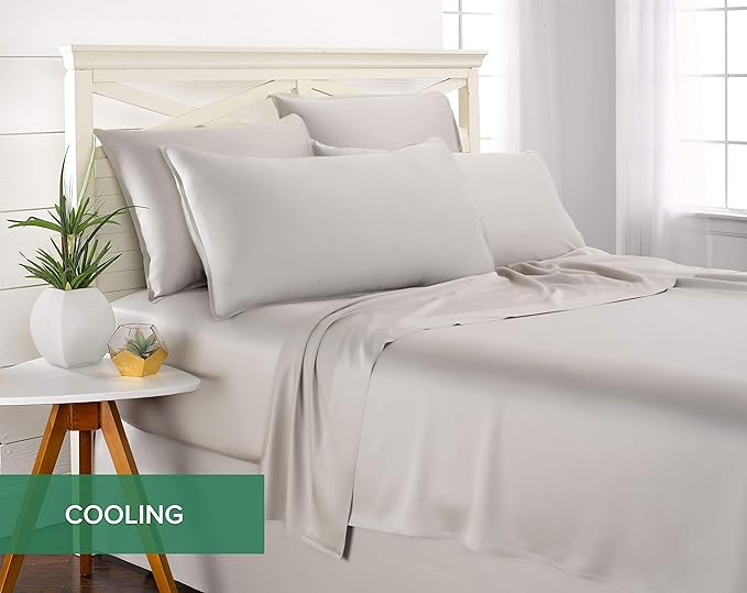 Pure Bamboo California King Sheets, Genuine 100% Organic Viscose Derived from Bamboo Bed Sheet Set, Soft & Cooling, Double Stitching, 2 Year Quality Promise (California King, Silver Pearl)