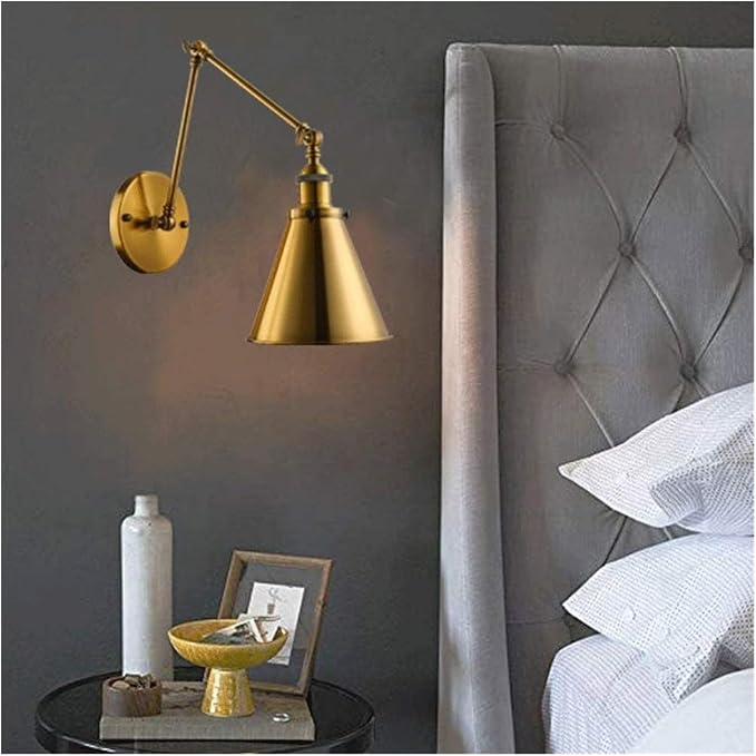 Retro Industrial Swing Arm Wall Lamp-Warm Brass Finish,Wall Mount with Wire Cover,Ideal for Living Room,Foyer,Office,Study,Reading Lights
