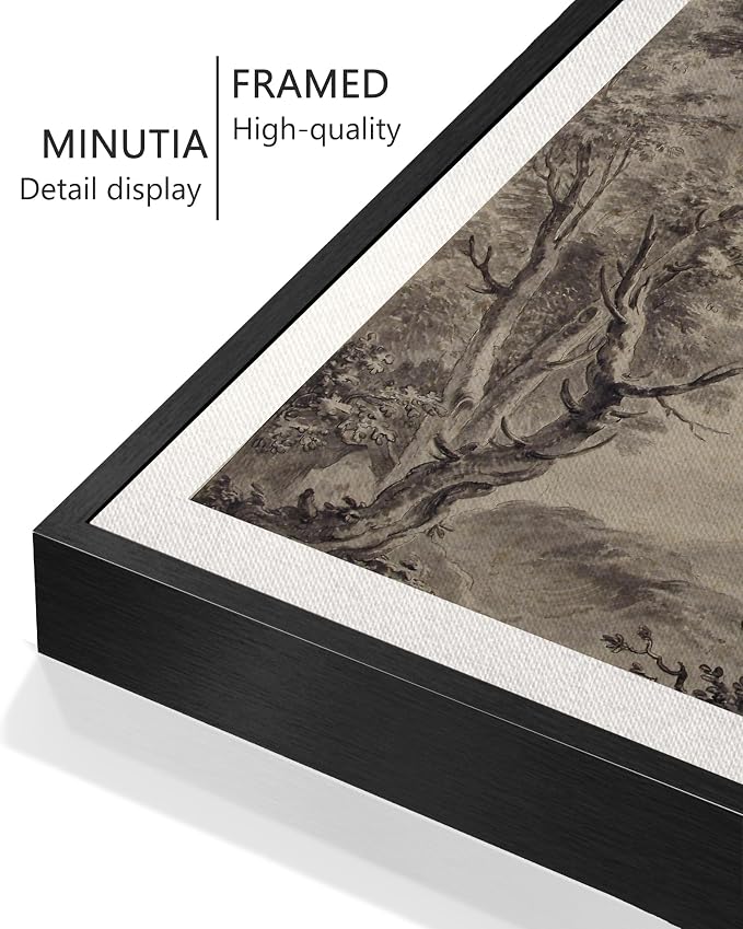 KUVIOKE Vintage Tree Framed Wall Art Retro Antique Forest Drawings Nature Wilderness Sketch Wall Painting Modern Decor 12x16in (Black Framed)