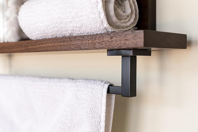 Straga Rustic Wall Mounted Bathroom Shelves - 23" Solid Walnut Hardwood Shelf Organizers with a Choice of 18" Towels Holder - A Modern Addition to Your Bathroom, Powder Room, Housewarming Gift