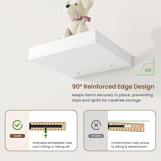 Square Floating Shelves for Wall, 10"W x 10"D x 1.25"H, 3 Packs Small Wall Mounted Engineered Wood Shelves with Invisible Brackets for Living Room, Bedroom, Bathroom, Kitchen Decor, White