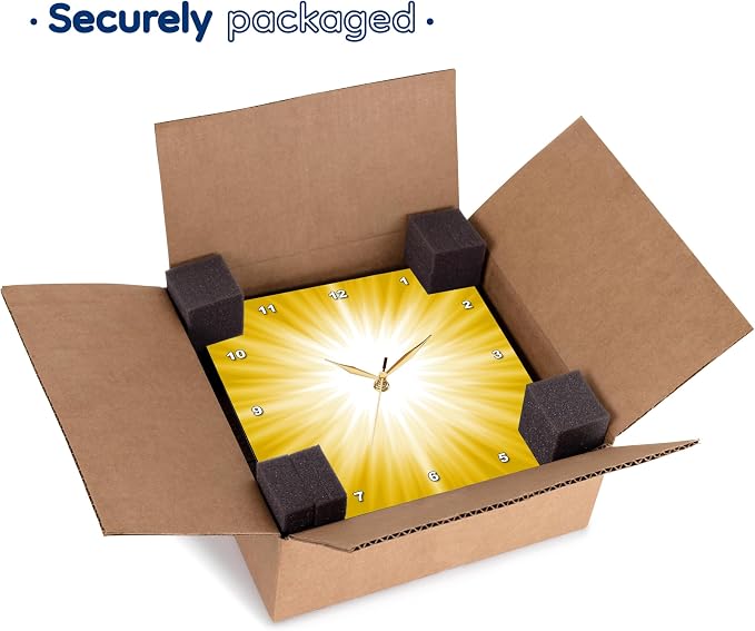 3D Rose DPP_213812_3 3dRose White Sun Burst on A Yellow Background - Wall Clock, 15 by 15"