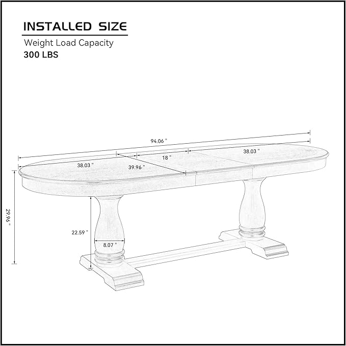 JUSTONE 94.06'' Black Oak Extendable Oval Table, Great for Dining Room & Kitchen (Black, 94.06'' Dining Table only)