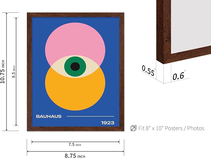 Poster Master Bauhaus Poster - Eye Print - Layered Circles ART - Graphic Design - Geometric Style - Chic Boho ART - Mid Century Modern - Living Room or Bedroom Decor - 8x10 Brown Framed