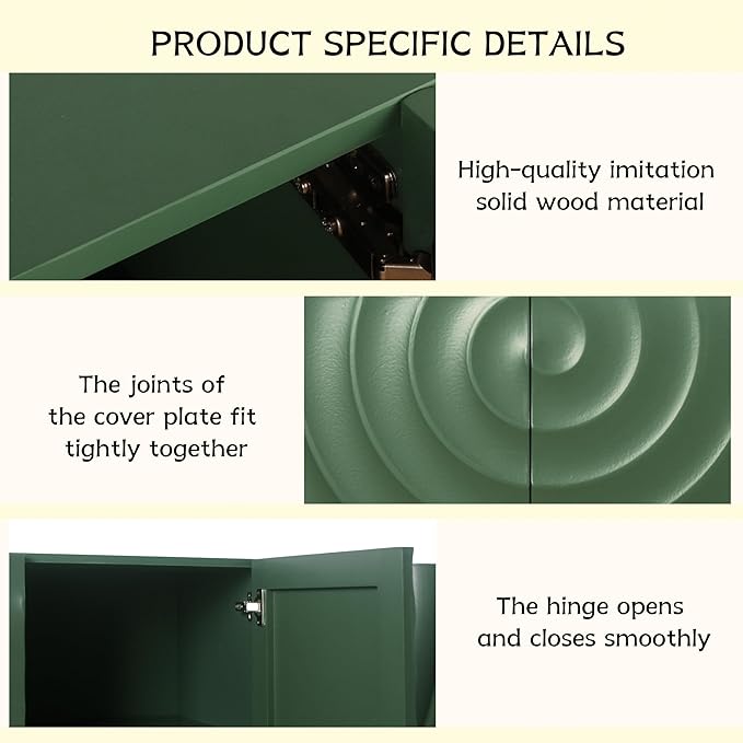Wave Pattern Sideboard Buffet Cabinet - Modern Luxury Multifunctional Storage Cabinet with 3D Textured Doors, Display Cabinet for Dining Room Living Room Entryway (Green)