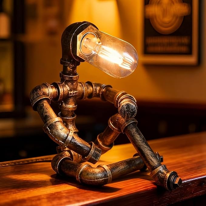 Steampunk Table Lamp, Industrial Water Pipe Lamp Retro Iron Piping Desk Lamp Vintage Nightstand Lamps for Bedroom Living Room Kitchen Café Dorm Pub
