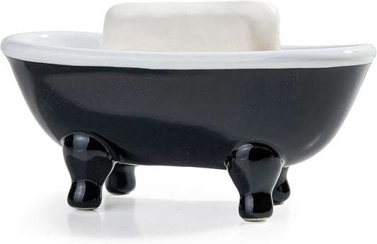 5.7" Ceramic Mini Clawfoot Bathtub Bar Soap Dish, Decorative Bar Soap Holder for Shower, Bathroom & Kitchen Sink (Black)