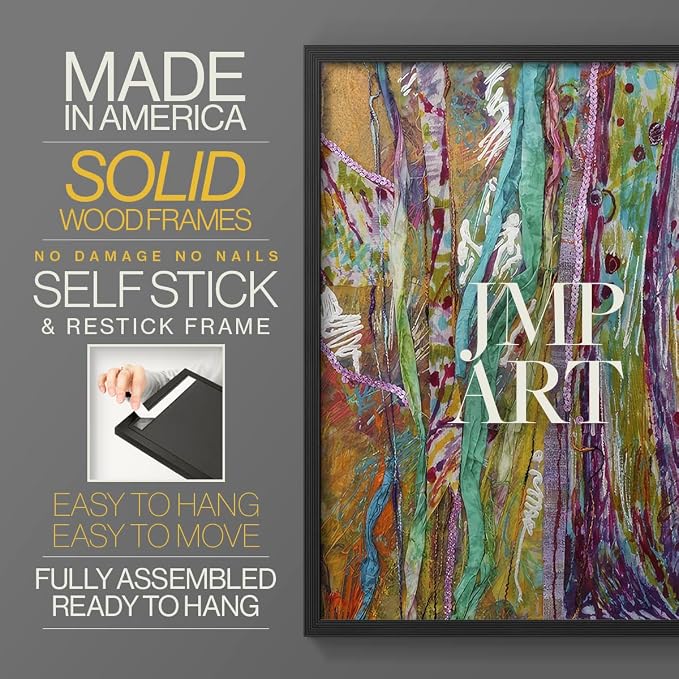 Renditions Gallery Set of 2 Peel & Stick Framed Prints, Modern Abstract Wall Art, Colorful Artistic Painting Wall Decor, Re-Stickable - Ready to Hang - 8"x10" - Black Frame LT588