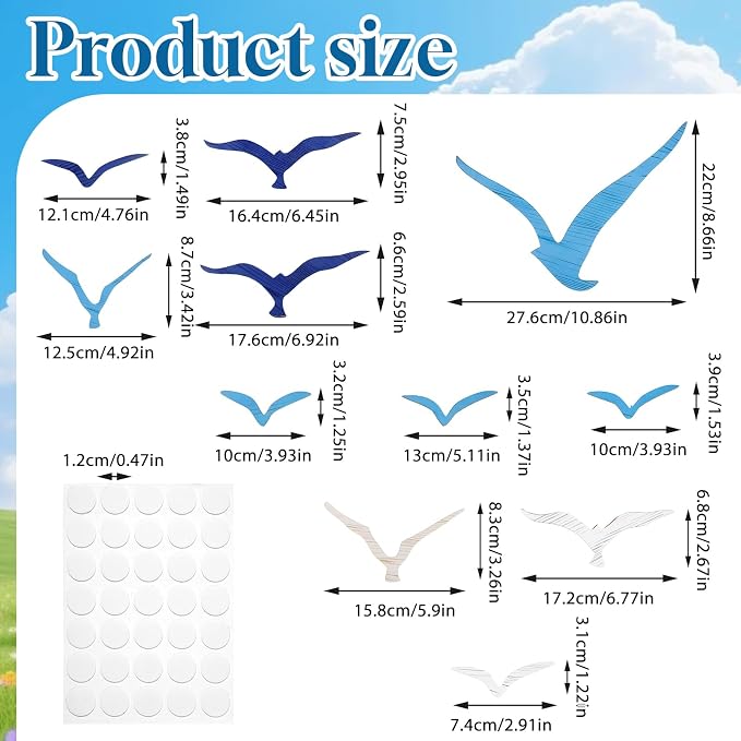 Azefnuhk 11 Pcs Wooden Seagull Wall Decor, Adhesive Sea Bird Sculpture, Coastal Nautical Beach Wall Art, Vintage Ornaments for Home, Bathroom, Living Room, Office (Brown, Blue, White)