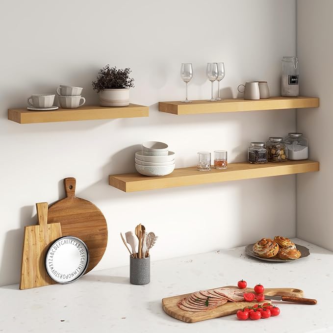 Floating Shelves for Wall, USA-Sourced Brich Wood 36 Inch Long Wall Shelves Set of 2, Natural Wooden Mounted Picture Ledge Shelf, Nursery Book Storage Shelf Kids Bookshelf, Display Shelf