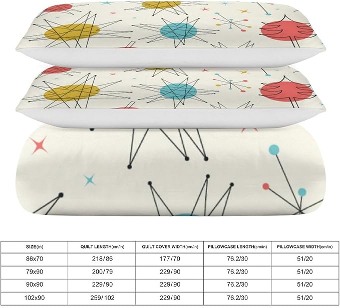 Mid Century Duvet Cover Queen Retro Atomic Bedding Set, Rainbow Grid Comforter Cover Vintage Fifties 1950s Bed Set，Abstract Art Bedding 3 Piece (1 Duvet Cover 90"x90" + 2 Pillow Sham 20"x30")