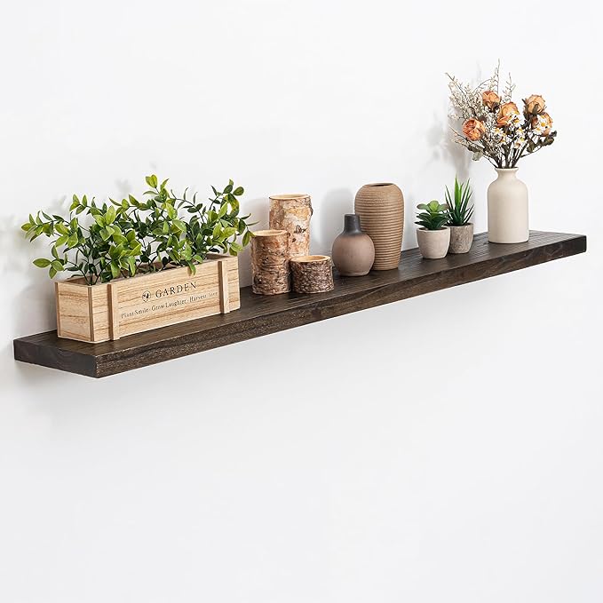 Extra Deep 48" Long Rustic Solid Wood Floating Shelves for Wall, Wall Shelves with Invisible Bracket for Living Room Bathroom Bedroom Kitchen, Set of 1, Walnut