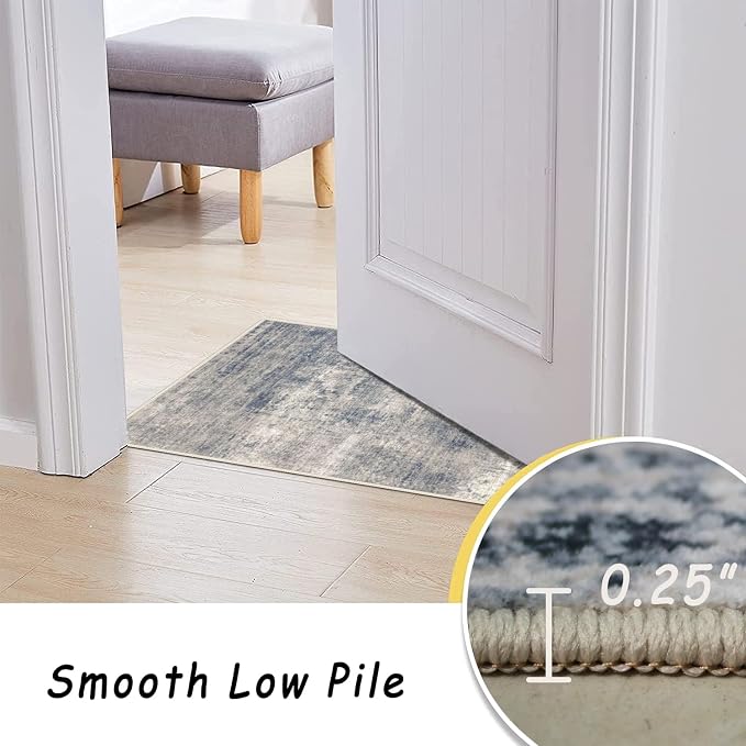 4x6 Rug, Small Area Rug for Living Room, Bedroom, Kitchen, Machine Washable Non-Slip Throw Rug, Modern Abstract Carpet for Entryway Nursery Coffee Table - Durable (Gardual-Blue)