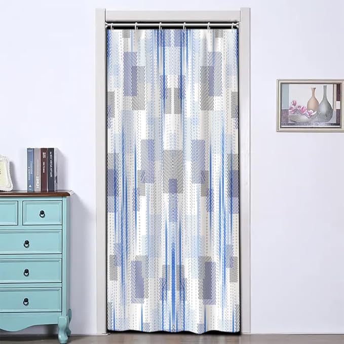 Abstract Style Shower Curtain Blue Grey Geometric Lines Pattern Shower Curtains for Art Aesthetic Bathroom Waterproof Fabric Decor Set with Hooks, 36W x 72H Inch