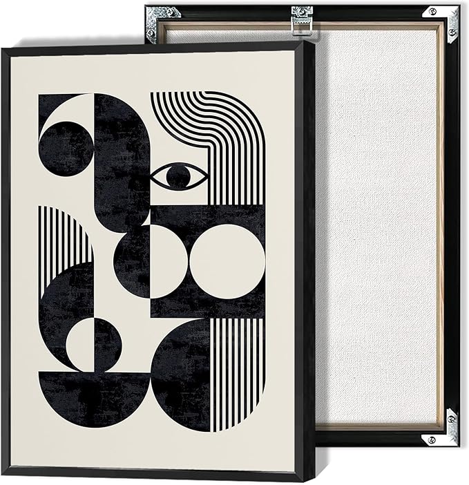 LZMXWX Vintage Geometric Face Motivational Poster Black And White Bauhaus Scandinavian Canvas Wall Art Minimalist Abstract Prints Painting For Home Bedroom Dorm Wall Decor 24x36in Framed