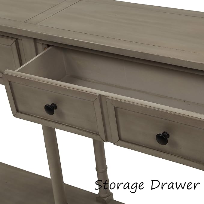 Merax Retro Console Table Sofa Table for Entryway with Drawers and Shelf Living Room Table (Grey Wash)